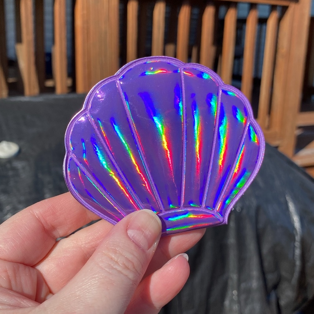 Purple Holographic Sea Shell Compact Mirror